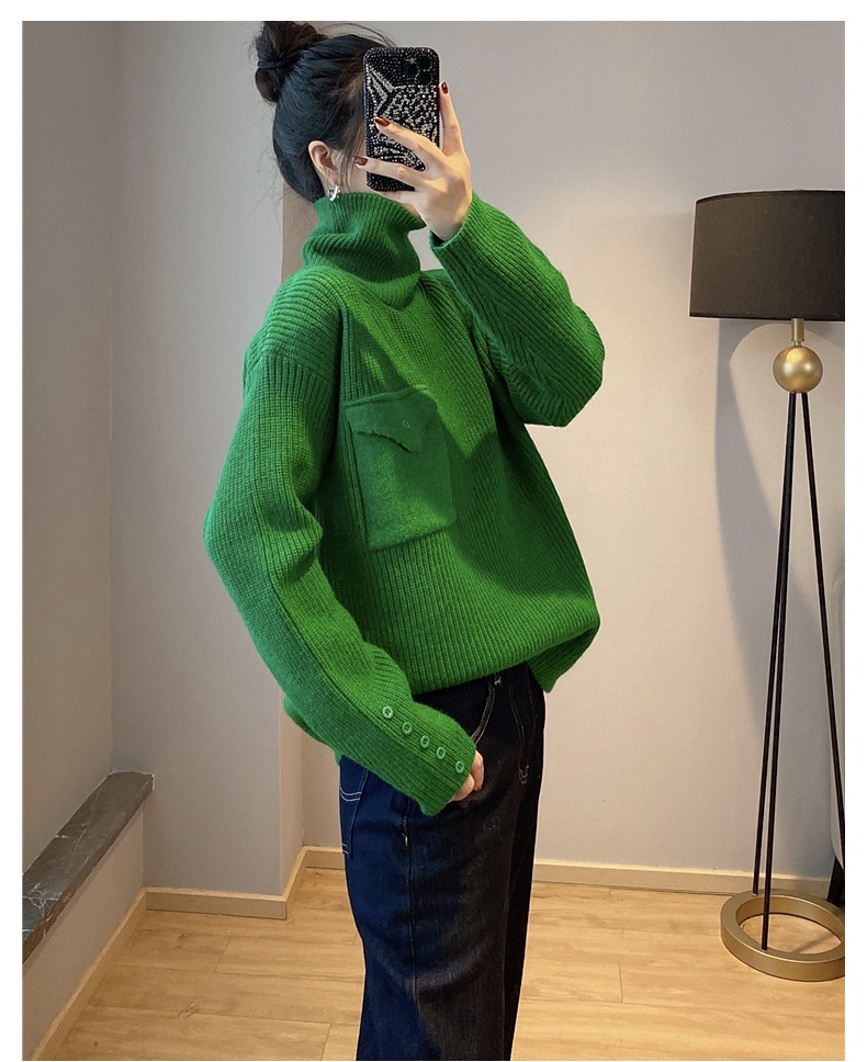 レディース レトロ タートルネック セーター 女性 スタイル プルオーバー セーター 冬 グリーン ＳＭＬXL トップス 袖あり かわいい 大人可愛い きれいめ シンプル カジュアル 大人 上品