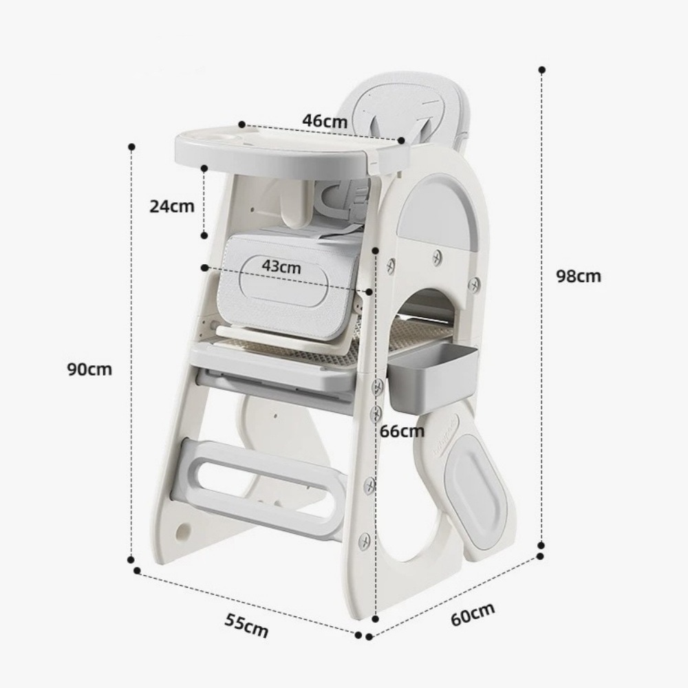 【大好評！最安値挑戦!】多機能ベビーチェア 5Ways ハイチェア キッズチェア ブロックデスク 安全ベルト食事用 長期利用 組立簡単 赤ちゃん 子供GG369 White HDPEG1