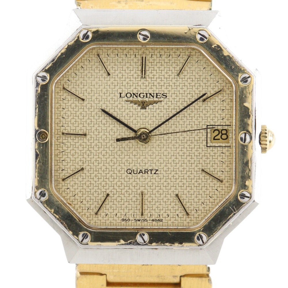 ジャンク cal.L950.2 腕時計 ステンレススチール クオーツ アナログ表示 メンズ シャンパン文字盤 中古品