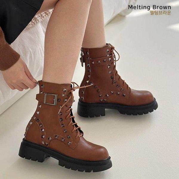 女性用スタッド付きワーカーブーツ 秋の靴 MT40