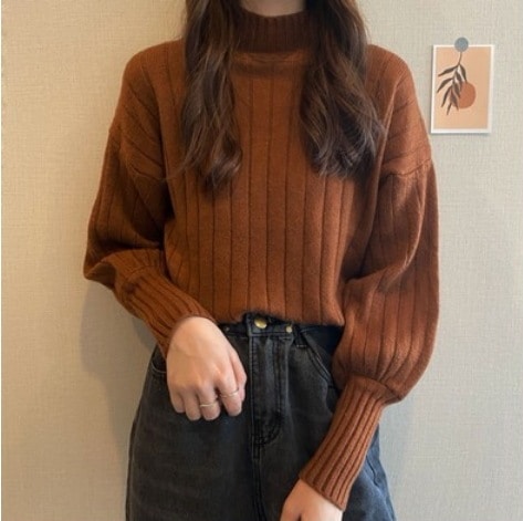 無地ハイネックニット トップス ニット ハイネック 長袖 フリーサイズ ゆったり かわいい 可愛い きれいめ シンプル カジュアル 上品 おしゃれ かっこいい レトロ アジアン 可愛い