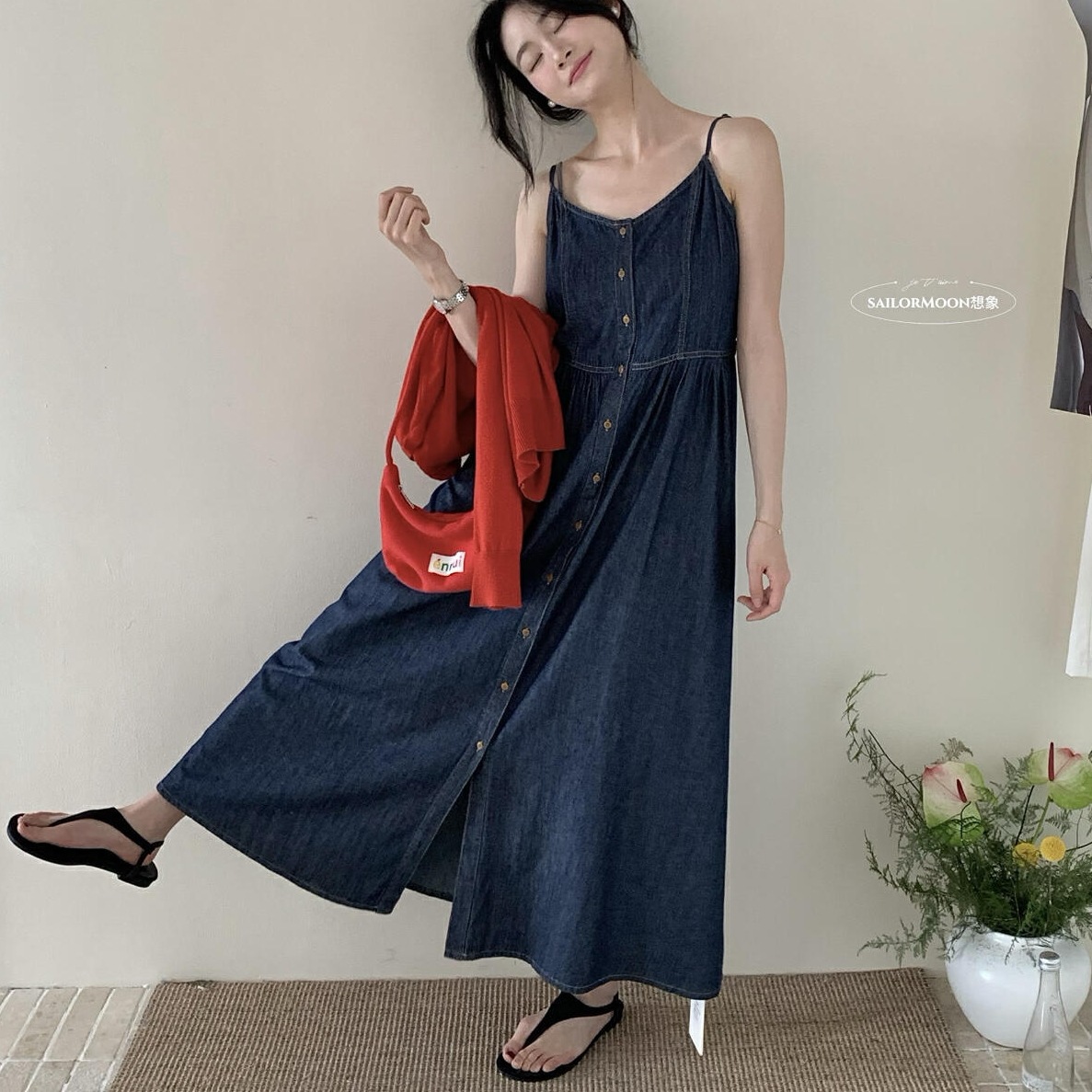 韓国デザイン春夏新作おしゃれ大人気キャミソールワンピース