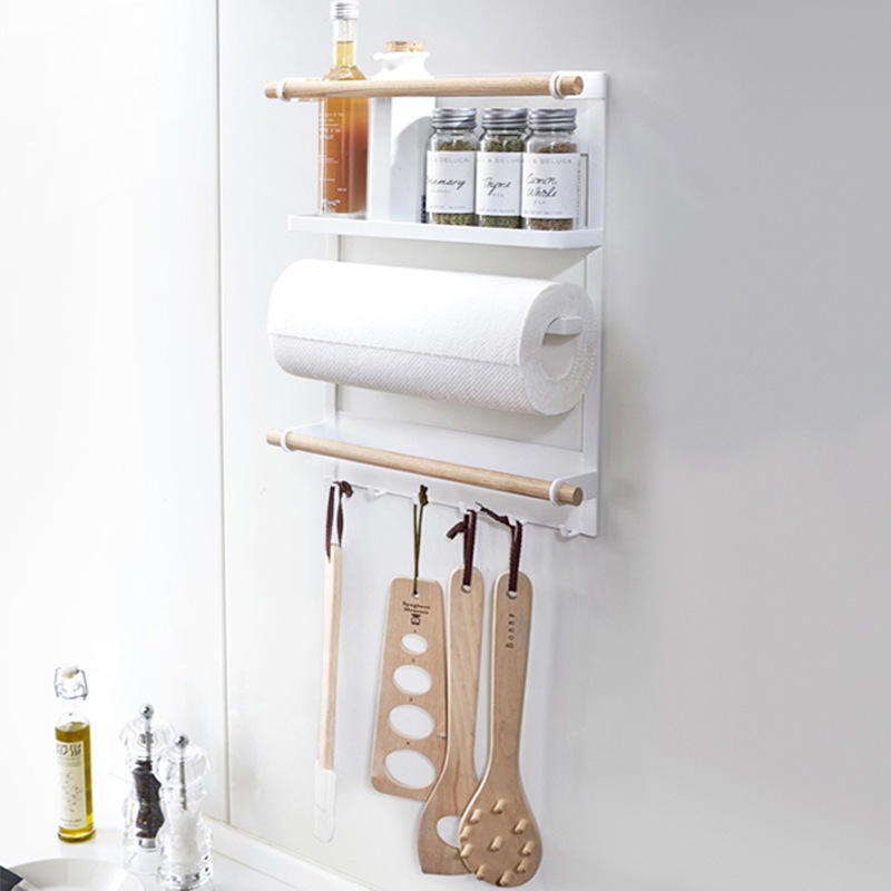 マグネット冷蔵庫サイドラックホワイトブラックキッチンペーパーラップホルダー調味料フック台所壁掛け小物 4,722円