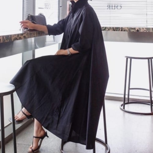 2019年秋　2color ミモレ丈 シャツ ワンピース フレアー　生地が贅沢に使われたボリューム感のあるシャツワンピース　大人っぽく着用　レディライク　大人可愛い