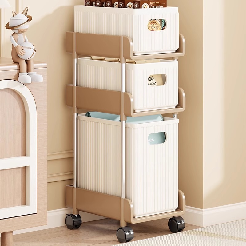 11 床スタンドの収納ラックスリットおよびトラックの側面にある非常に狭いスタイルのトロリー冷蔵庫貯蔵ギャップキャビネット r n1001-車輪付きモデルを備えた3層ストレージラック r