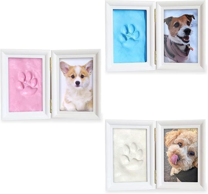 エスネット ペット 赤ちゃん メモリアル フォト フレーム 写真 立て 幅 23cm 高さ 15cm 手形 足型 粘土 付き 木製 贈り物 猫(白+青+ピンク)