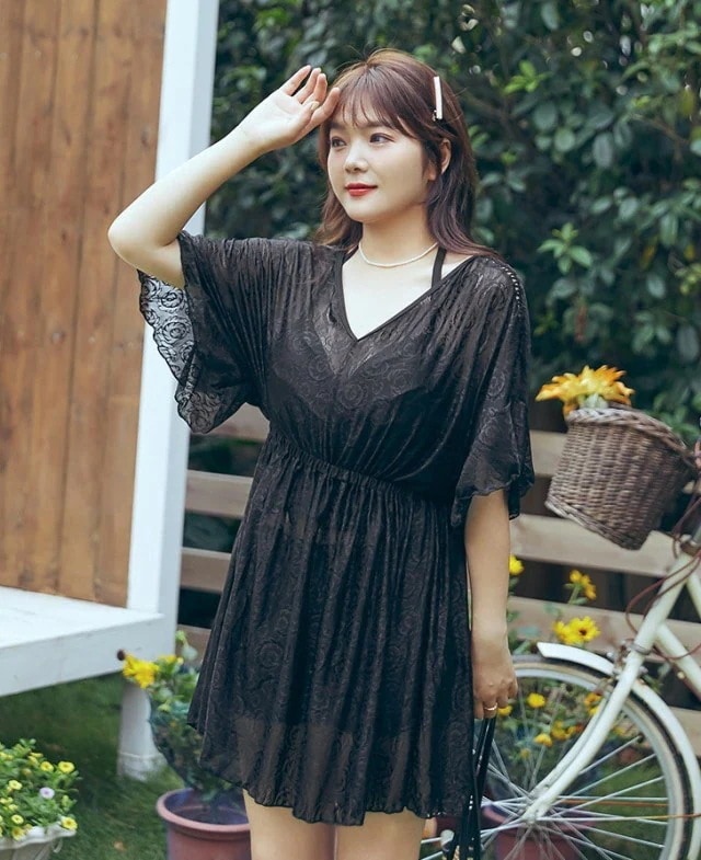 ホルターネック タンキニ 水着 レディース 大きいサイズ 3点セット カバーアップ レース ワンピース 韓国 黒 ビキニ パンツ 体型カバー 大人可愛い ママ セパレート 20代 30代 40代 3L