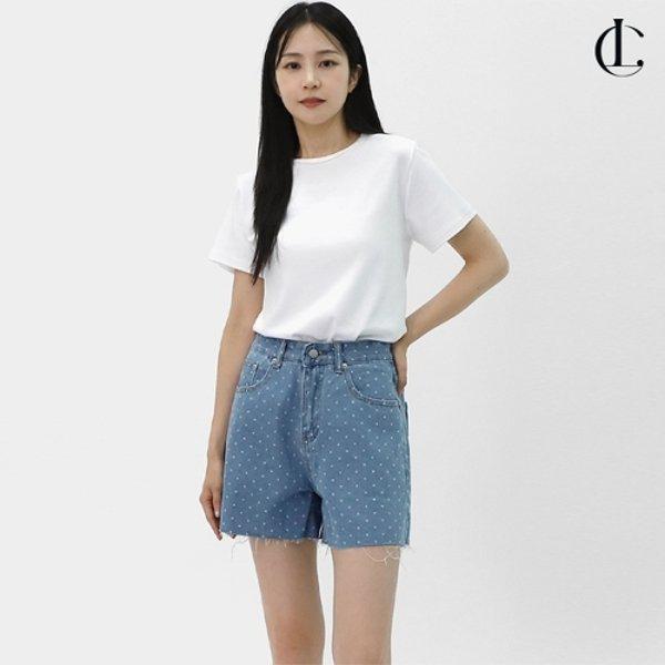 女性用ブルーデニムショートパンツ夏ドットデニムショートパンツLLEE003
