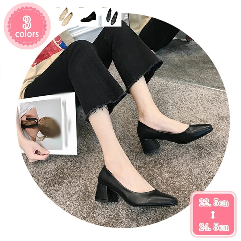 500円OFFクーポン チャンキーヒール 太ヒール パンプス レディース ヒール5.5cm 美脚 黒 歩きやすい 履きやすい 疲れにくい 安定感 婦人靴 スリッポン ミドルヒール 大人 女性用 疲れな