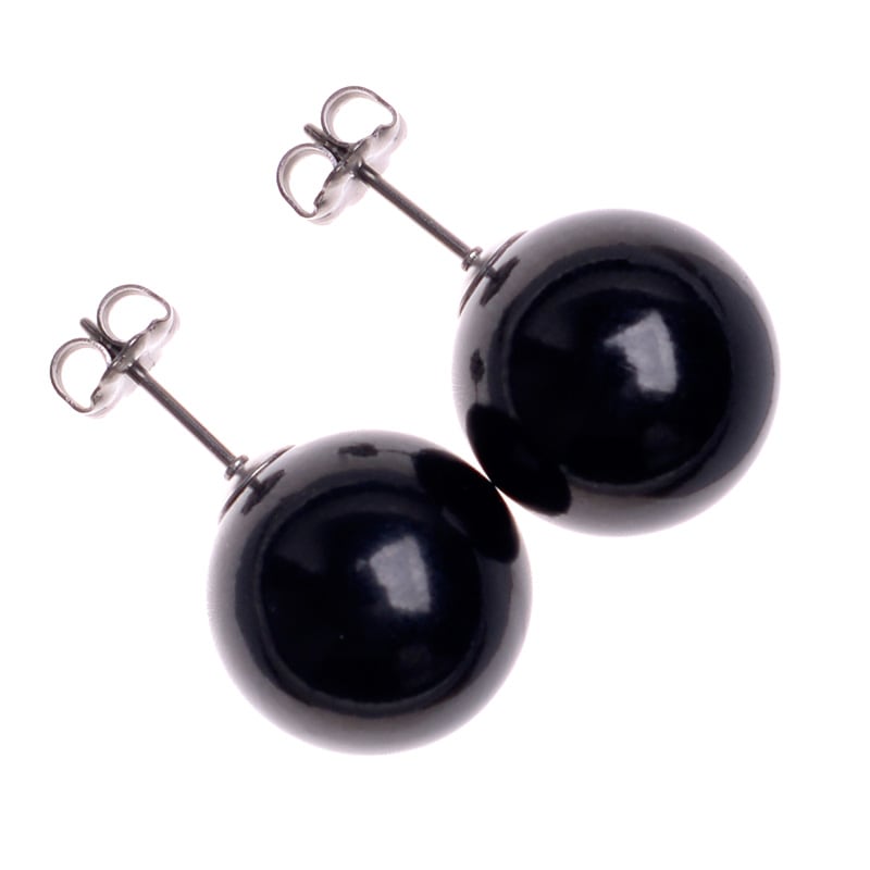 14mmジェットピアス チタンポスト 天然ジェット 日本製 ブラックフォーマル