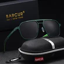 BARCUR オリジナルブランドデザイナーサングラス男性用偏光ファッションスクエアサングラスシェード UV400 眼鏡 Oculos Gafas デソル