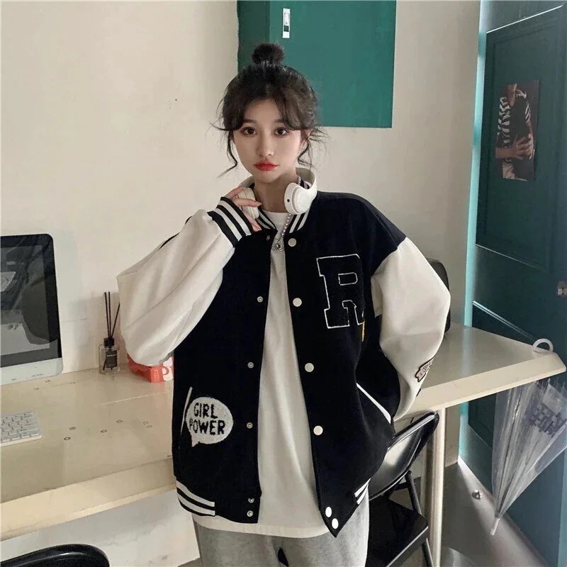 【送料無料】2色 スタジャン ジャンパー ワッペン スマイリー バイカラー カジュアル 可愛い おしゃれ