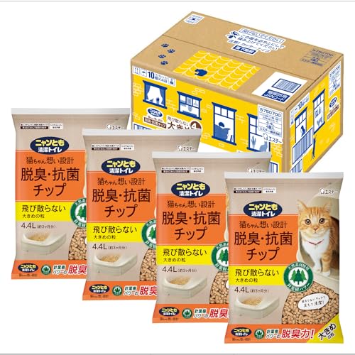 ニャンとも清潔トイレ 脱臭抗菌チップ 大容量 大きめの粒 4.4L×4個(ケース販売) [猫砂] システムトイレ用