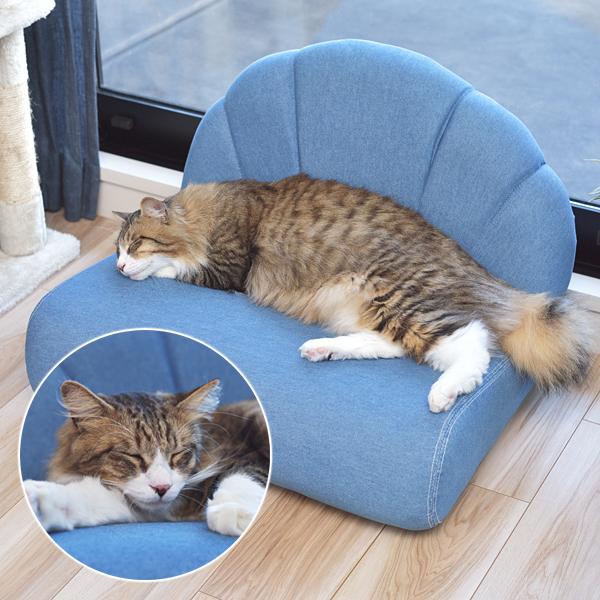 ペット用ソファ 猫 ネコ ねこ 小型犬 イヌ いぬ ミニサイズ ソファー シェル型 貝 モチーフ デニム風生地 おしゃれ インテリア カジュアル かわいい リビング