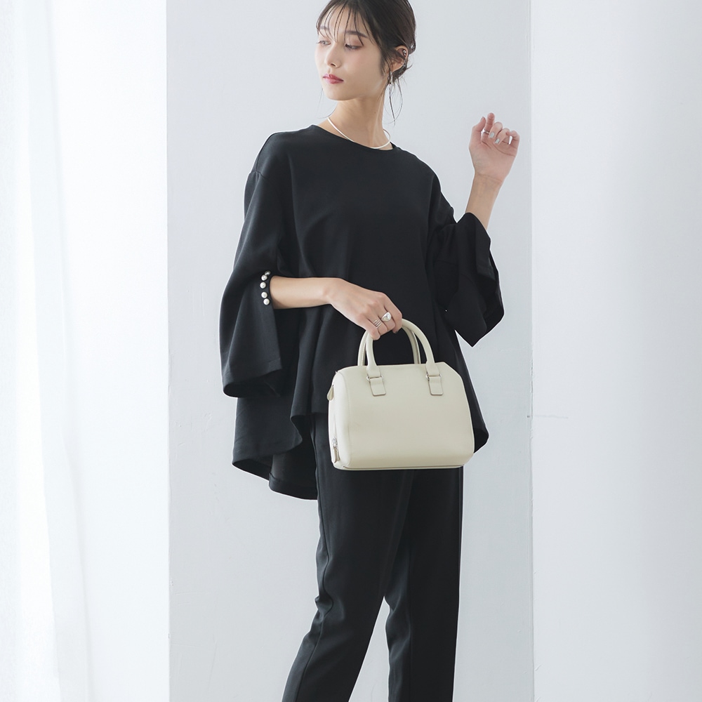 ブラウス パンツ スーツ パール付き袖 Aラインブラウス ママスーツ オフィス レディース スーツ トップス 大きいサイズ フォーマル ネイビー ブラック きれいめ オフィスカジュアル ママ 入学式