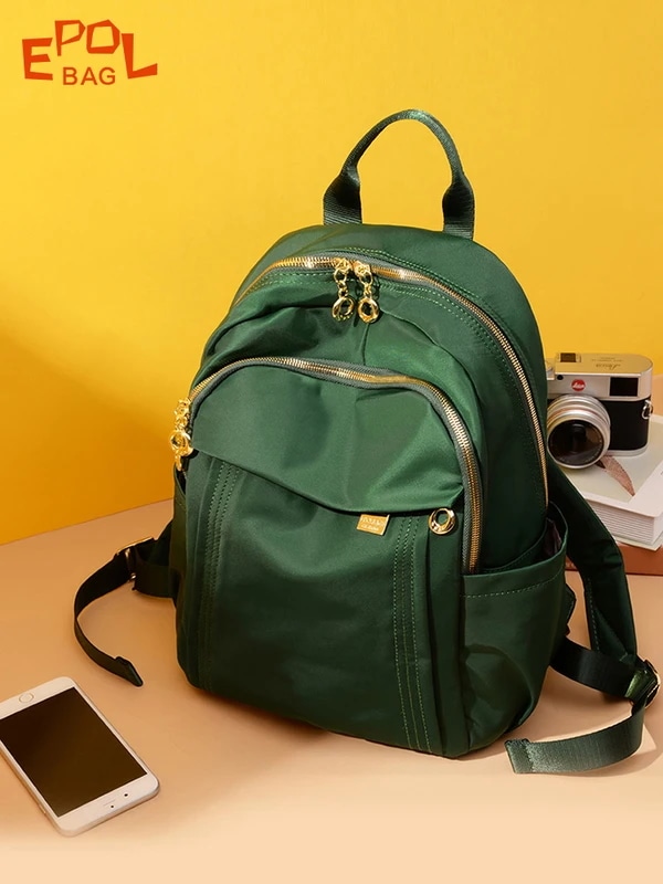 Pole-女性用ナイロンジッパー付きプレーンバックパック,カジュアルバッグ,エレガント,マルチポケット,ショルダー用,2023-10,6013