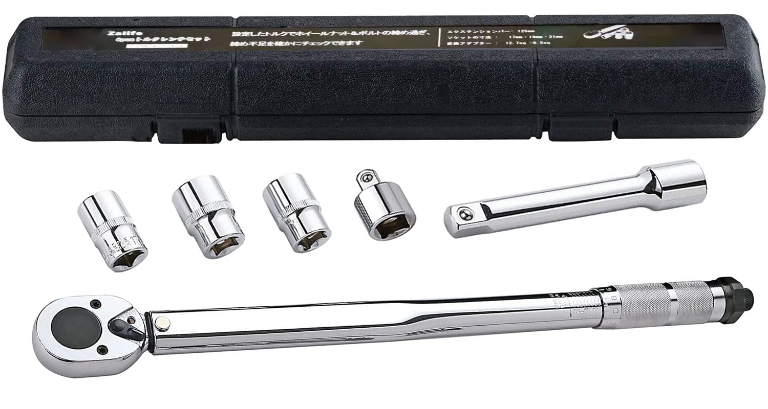 トルクレンチセット 差込角12.7mm(1/2インチ)ソケット3個付(/17/19/21アダプター/mm)12.7sq -9.5sq変換アダプター エクステンション ケース付 28-210Nm対応