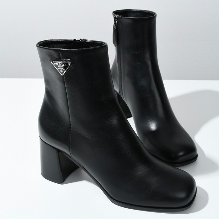 ブーティー 靴 レザー 1T232N 070 ブーツ BLACK ブラック 黒 革 ロゴ トライアングル トライアングルロゴ ヒール レディース おしゃれ 人気