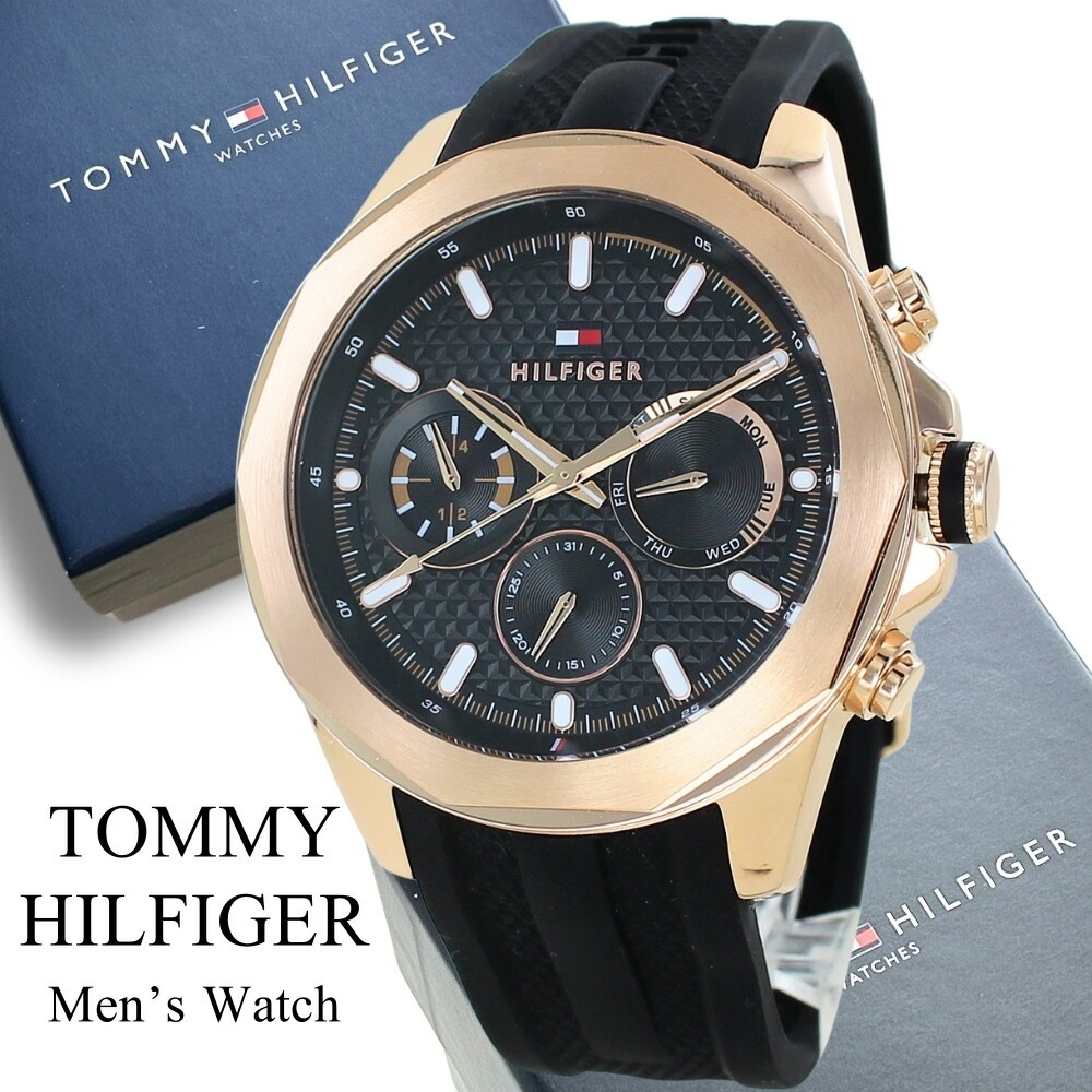 トミーヒルフィガー 腕時計 プレゼントに最適 メンズ 父の日 ブラック 防水 ラバーベルト 日付 曜日 表示付き 時計 ギフト プレゼント 男性用 おしゃれ 高級感 かっこいい シンプル 仕事用 ギフ