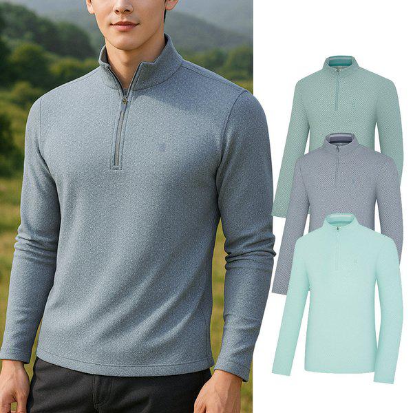 男性メランジメッシュ登山長袖ハーフジップTシャツ KSC048WT6M