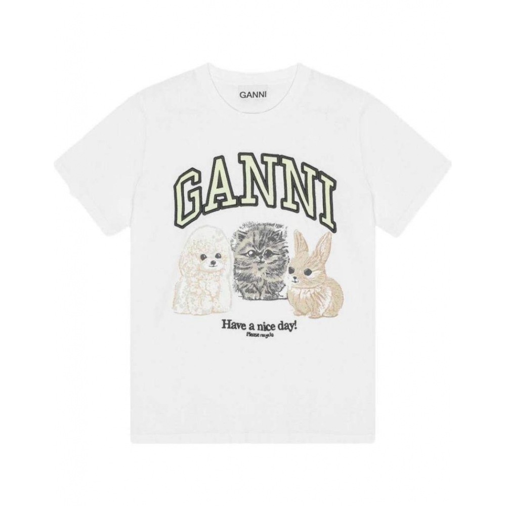 (当日) 25SS ガニアニマルプリントホワイトレディース半袖Tシャツ T4237 151