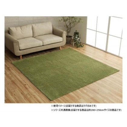 ミックスパイル ラグ 約3畳 約200×250cm ホットカーペット対応 グリーン 3985479