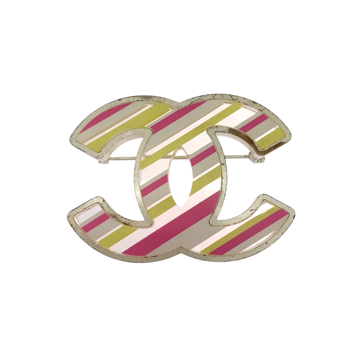 04Cストライプ ココマーク シルバー マルチカラー アクリル/メッキ ブローチ 504163