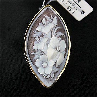 K18WG バルザーノ作 シェルカメオ ペンダントブローチ 天然石 パワーストーン アクセサリー
