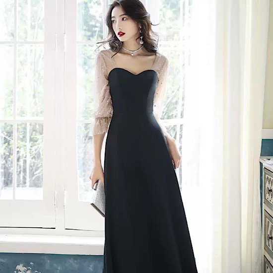 【取寄：納期2週間】結婚式ドレス イブニングドレス 切り替え ハートカット デコルテ ラメ入り キラキラ 発表会 演奏会 レディース 結婚式 ステージ衣装 ロング丈 エレガント