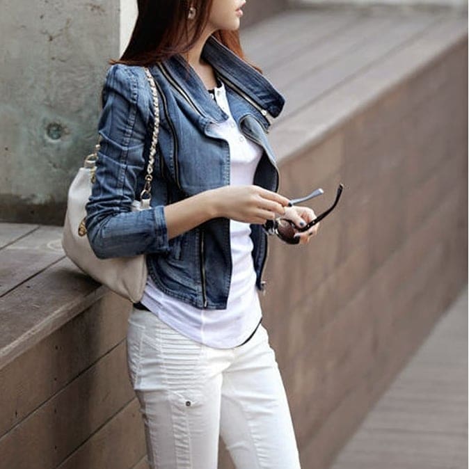 ジャケット レディース アウター Gジャン デニムジャケット ライダース ジップ クラッシュ加工 ヴィンテージ風 ダメージ加工 ミディアム丈 ボア オーバーサイズ 韓国風 軽い 軽量 lout0031