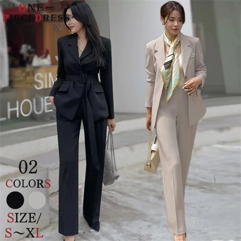 レティース　スーツセット　ジャケット　パンツ　ワイドパンツ 2点セット　着痩せ 切り替え オシャレ 長袖 大人かわいい おしゃれ 上品 フォーマル　オフィスレディー　OL 結婚式　入学式　入園式　卒業