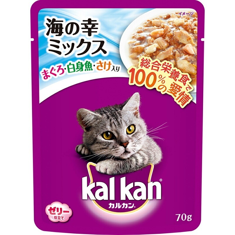 （まとめ買い）マース カルカン パウチ 1歳以上 海の幸ミックス まぐろ/白身魚/さけ入り 70g [x40]