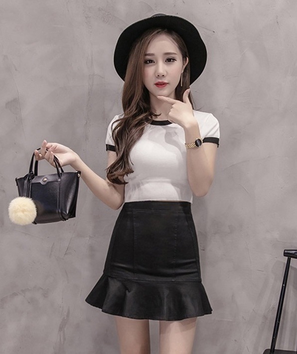 3283．マーメイドフレアきれいめボトムス(ブラック)　2019春夏　デニム　タイト　フリル　キュロット　美ライン　おしゃれ　スカート　お出かけ　お呼ばれ　女子会　普段使い