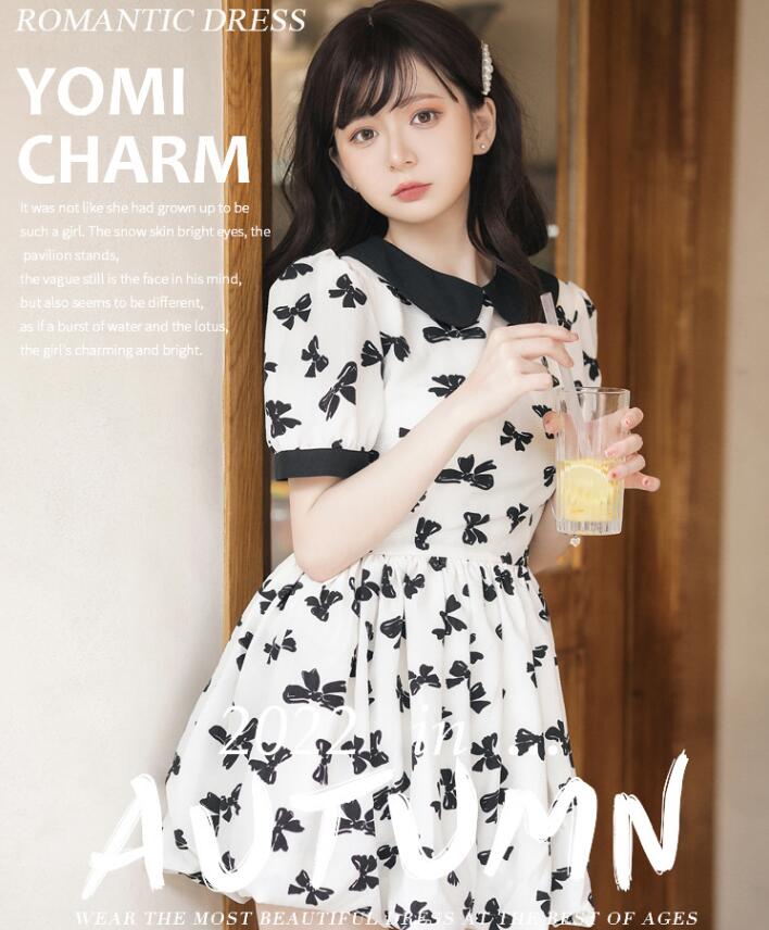 漢風 ロリータドレス 半袖 チャイナドレス 花柄 チャイナ服 可愛い 中華風 ドレス 発表会 学園祭 文化祭 コスチューム 白 黒