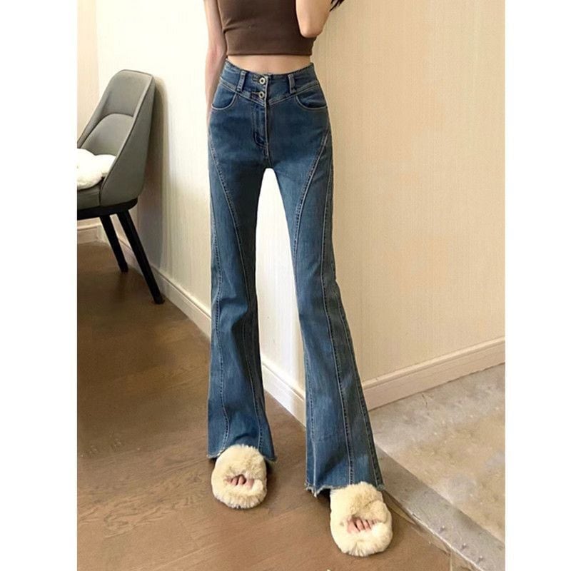 フレアーパンツ ジーンズ レディース ニューデザイン 春秋冬 ハイウェスト 着痩せ 修身 モップパンツ ロングズボン