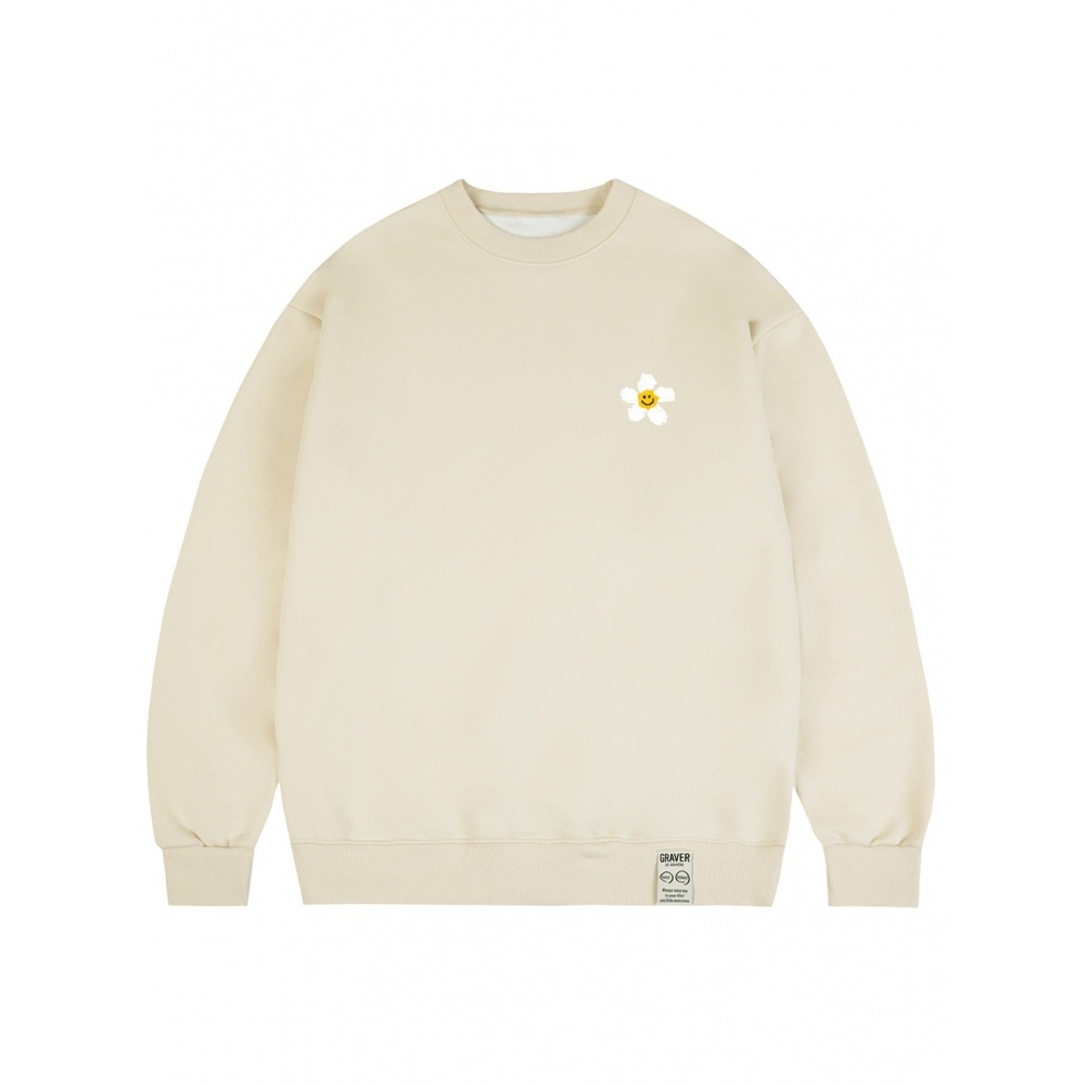 グラバースモールテープフラワードットスマイルスウェットシャツクリーム