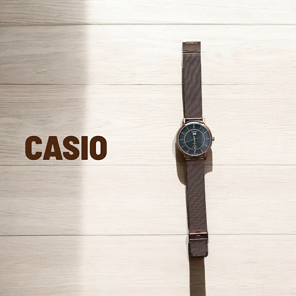 日本未発売 カシオ CASIO 腕時計 メンズ 収納ケース付き シンプル メッシュベルト ローズゴールド グレー 日付 防水 ビジネス カジュアル プレゼント ギフト 時計 男性 誕生日 記念日 MT