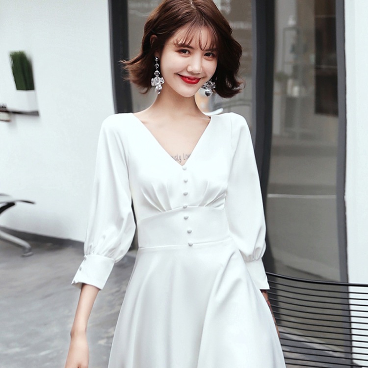 【2枚購入で 3oo円OFF】女性の宴会のドレスは通常長袖のサテンのスリムドレスを着ることができます