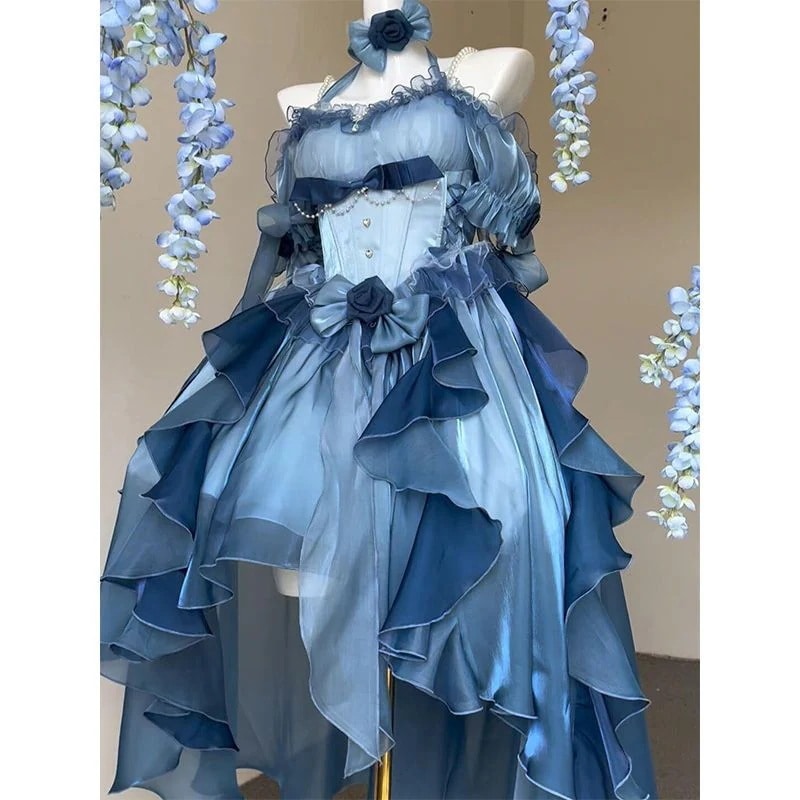 ブルードレス ロリータドレス ゴージャス ウェディングドレス ロリータ重工 ふわふわテール プリンセスドレス レディース トレンド