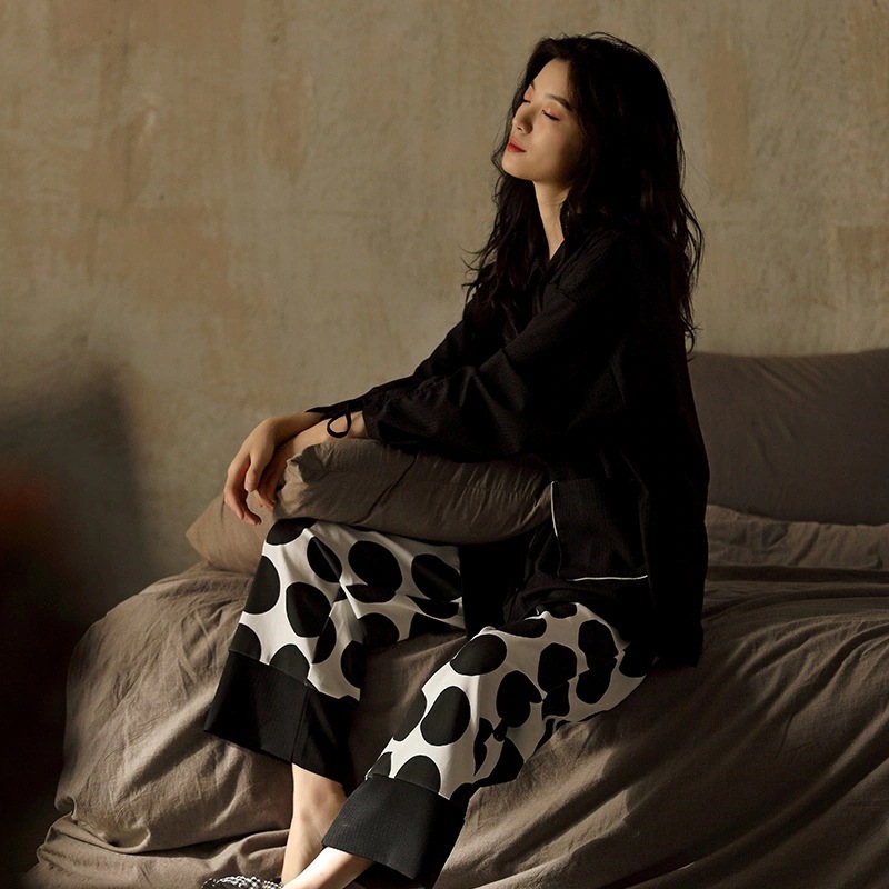 2025新型パジャマ女性秋綿長袖カーディガンで女性綿ウェア2点セット部屋着寝間着