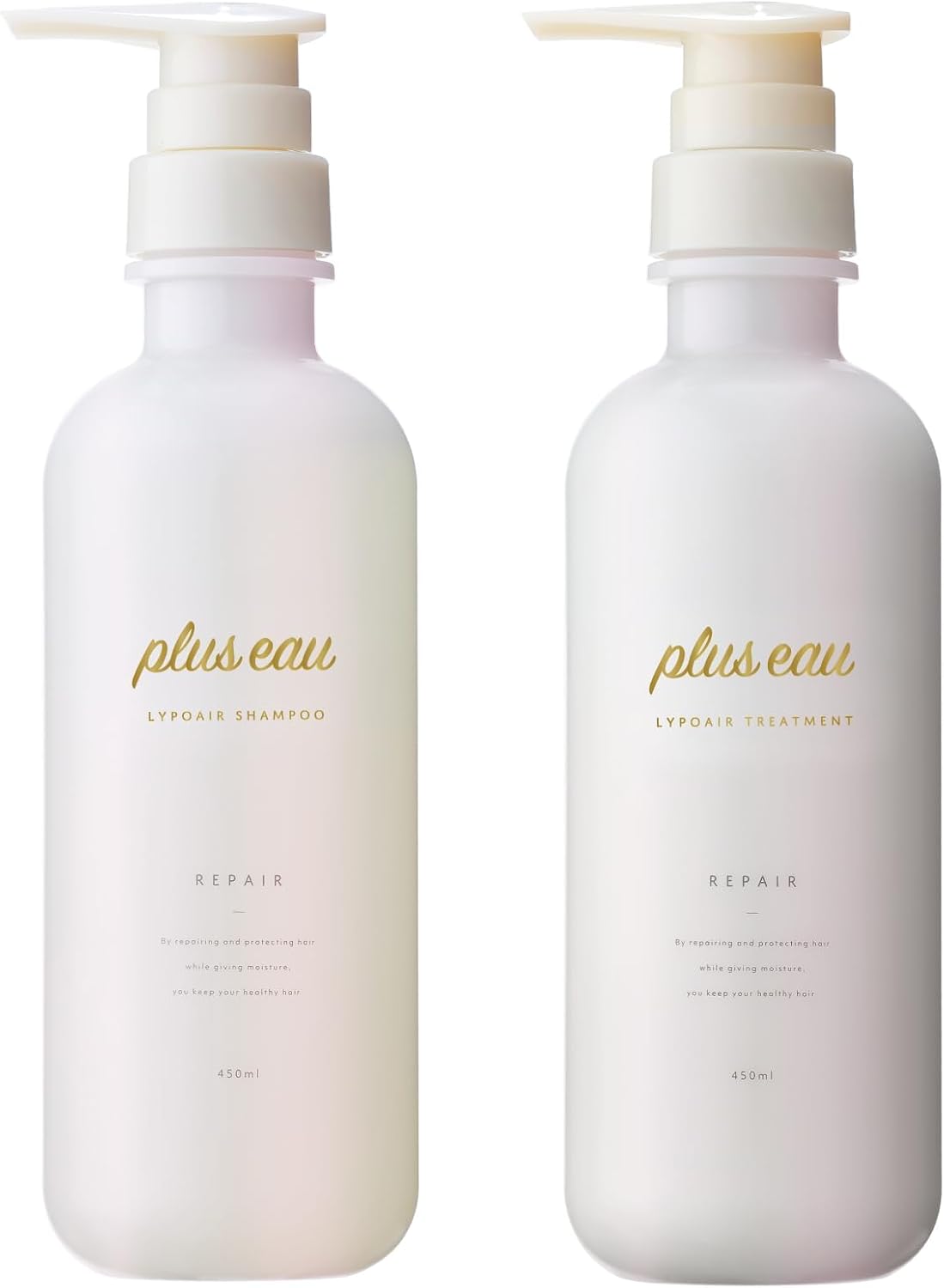 plus eau プリュスオー シャンプー トリートメント リポア しっとり 450ml 2本セット ポンプ ホワイトフローラル&ペアーの香り シルク由来PPT系洗浄成分配合 シルクリポカプセル配合