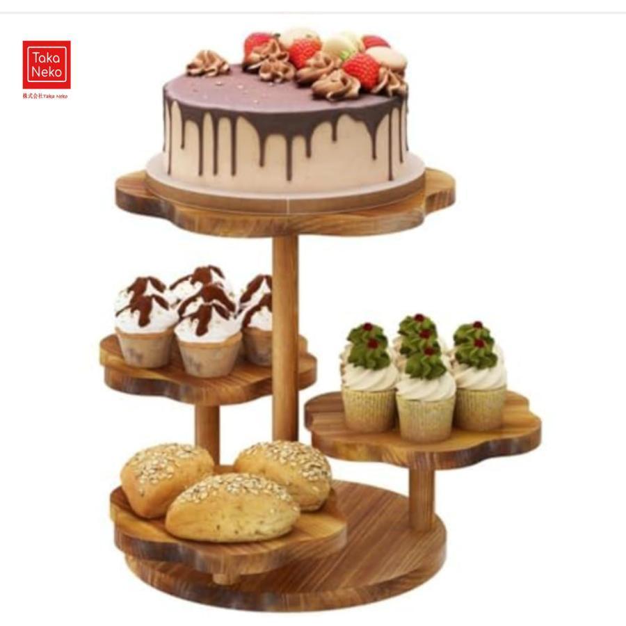 木製ケーキスタンドヨーロピアン お菓子 レトロ ケーキ 3段 ケーキ アフタヌーンティー用 誕生日 結婚式お菓子展示台 ヨーロピアン彫刻デザイン フルー