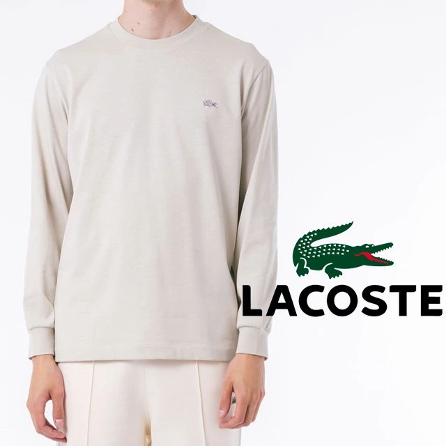 ラコステ トップス Tシャツ メンズ TH5583 長袖 ティーシャツ ロンティー カットソー 丸首 クルーネック シンプル カジュアル ロゴ ワンポイント ベージュ グレー グレージュ ベーシックロ
