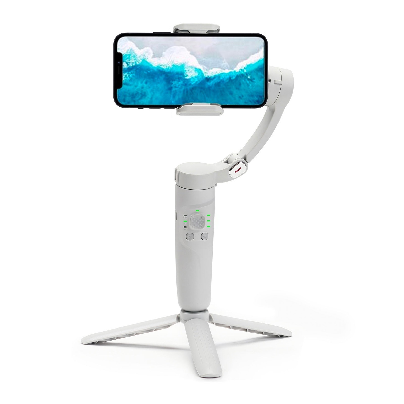 スマホジンバル ポータブル 三脚一体型多機能スタンド 拡張可能な Bluetooth セルカ棒 自撮り専用 美顔LEDライト付 三脚 7段階伸縮 360度回転 リモコン付き 折りたたみ コンパク