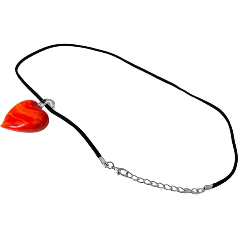 ベネチアンガラス ハート型 レディース チョーカー ネックレス 朱色/イタリア ムラーノ ガラス 輸入品 [並行輸入品]