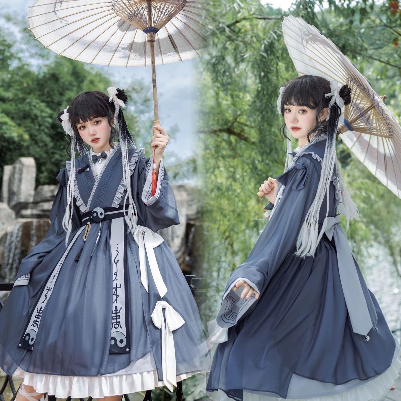 ロリータワンピースセット 魔除け少女 古風 中華風 道士服 ロリータの2枚セット 小師弟ワンピース