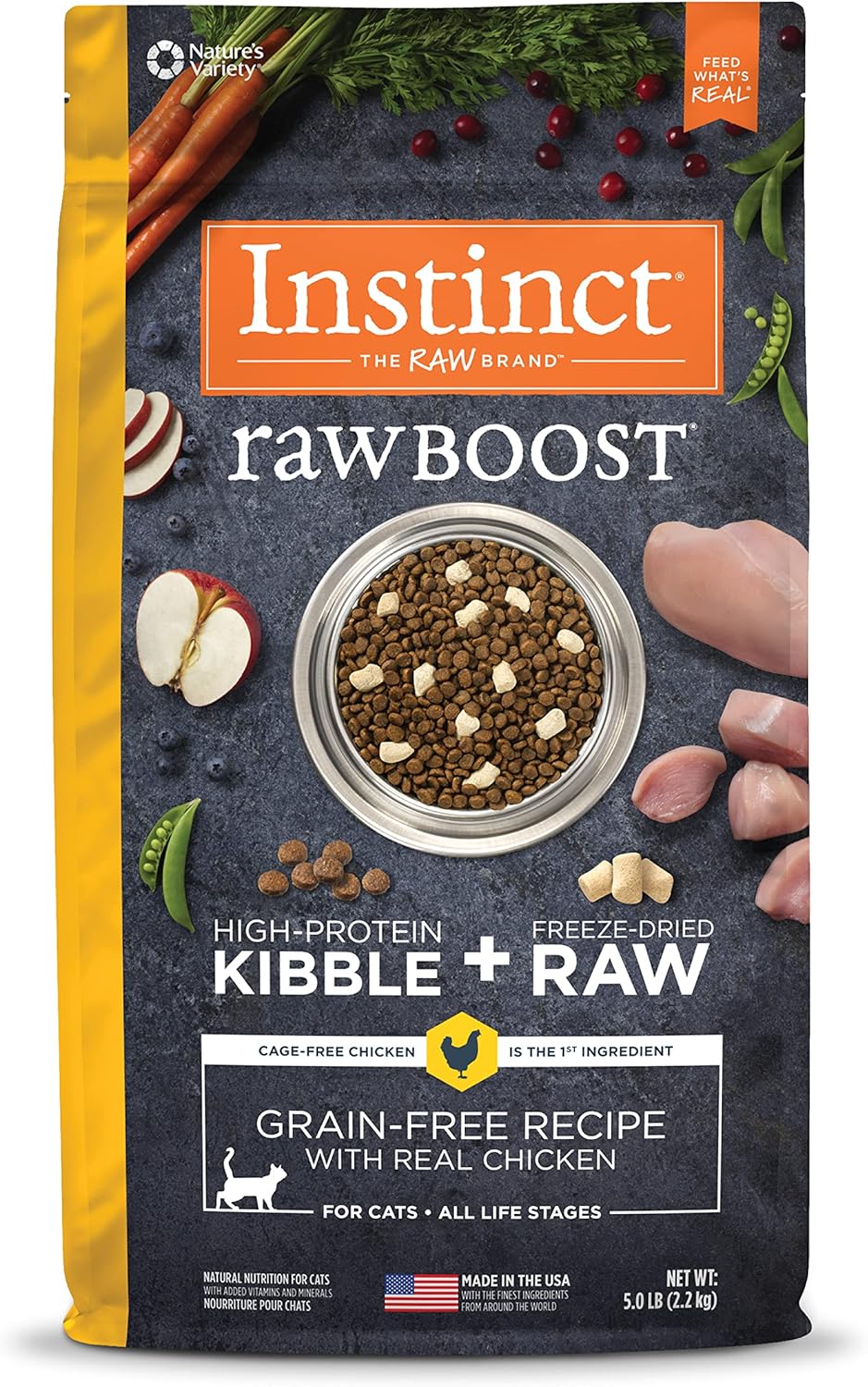 Instinct フリーズドライ入り 猫用グレンフリードライフード チキン 乳酸菌 rawBOOST 2.2kg