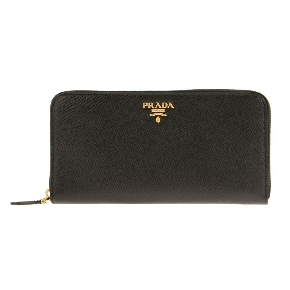 PRADA 1ML506-S/ME/NERO プラダ ラウンドファスナー長財布 型押レザー ブラック/ゴールド
