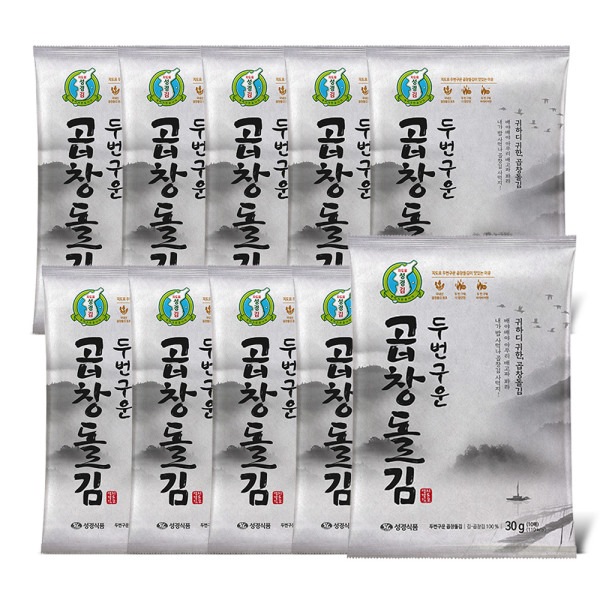 【韓国海苔】聖書海苔 2回焼いたホルモン石海苔 30g(10枚) X10袋(計100枚) コプチャン海苔