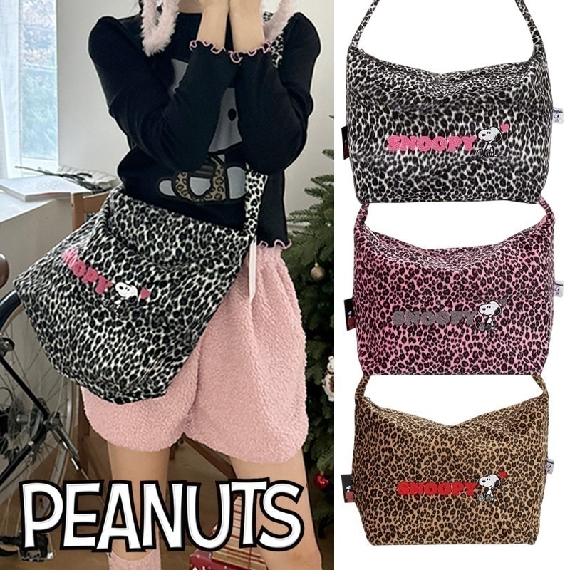 【正規品】スヌーピー レオパード バッグ ショルダーバッグ 斜めがけ 大容量 大きめ 韓国 人気 キャラクター 旅行